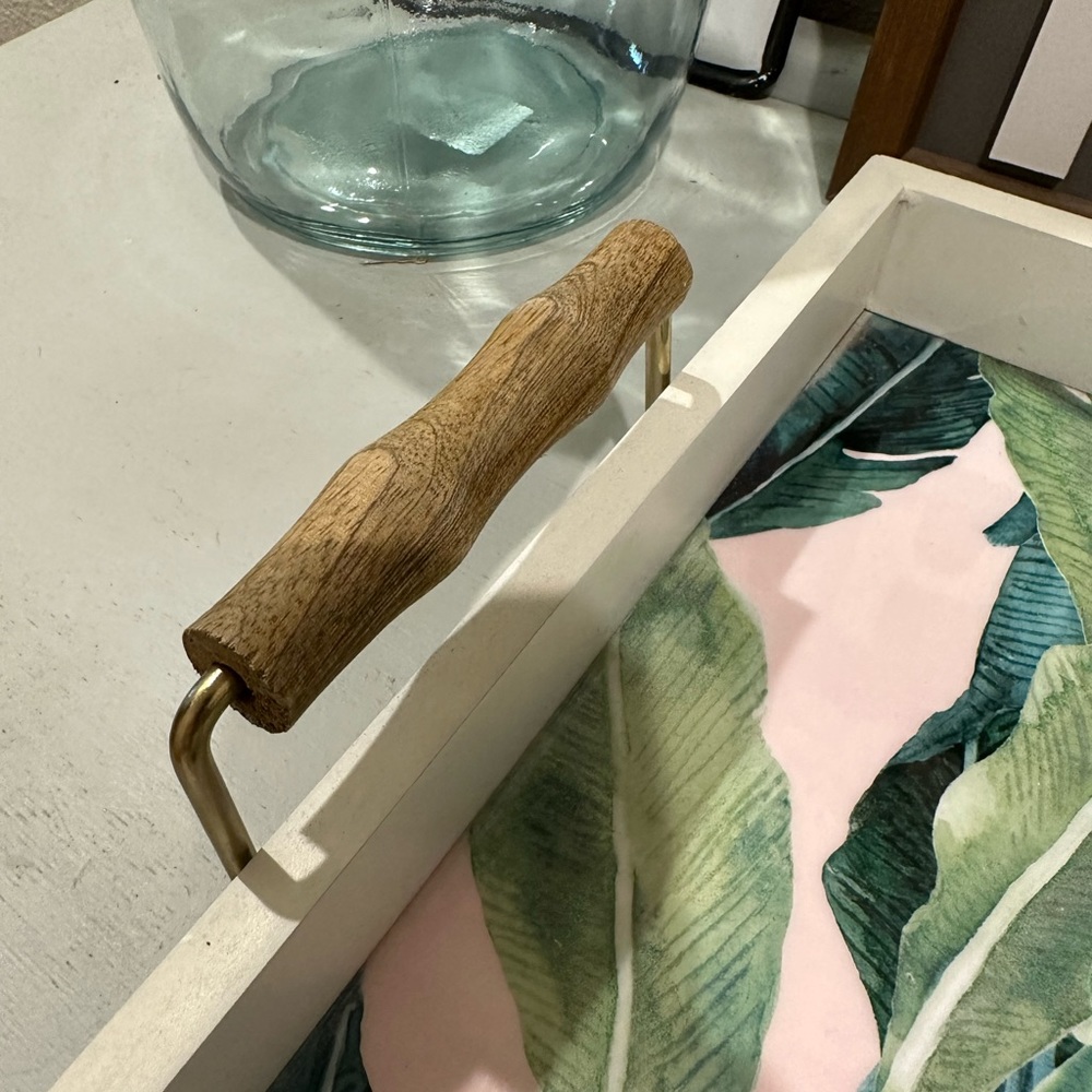 New palm‎ print tray with bamboo handles - Picture 2 of 3